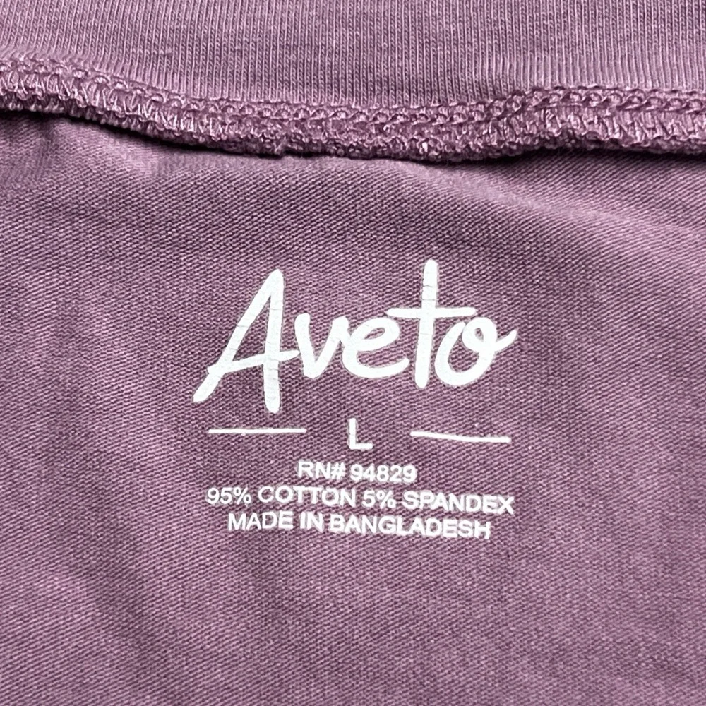Aveto V-Neck Long‎ Sleeve Top Women Large Purple Solid Cotton Blend Tee Basic
